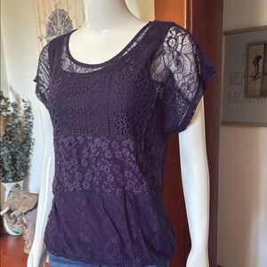 NWT Style&Co size small Elegant Lace Women's Top in Purple 2 piece set
